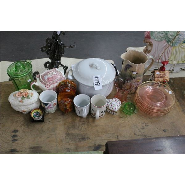 Depression Glass/Dishes, Asst. Vintage Tableware, Juicer
