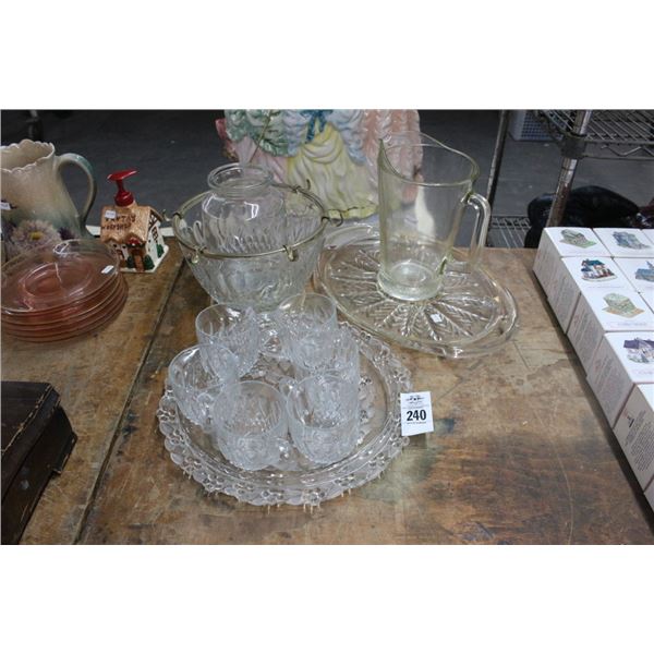 Crystal Fruit Motif Serving Dishes, Punch Bowl, Pitcher