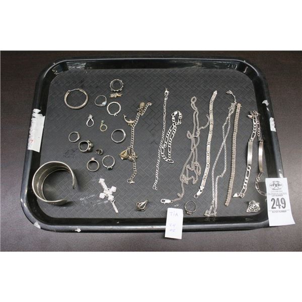 Asst. Silver Rings, Bangles, Bracelets, Necklaces - 7.4 oz.
