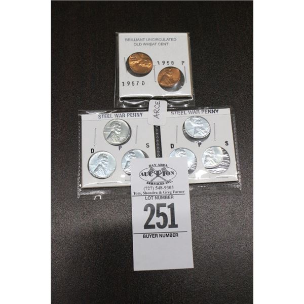 Steel War Pennies 6, Uncirculated Wheat Pennies - 2