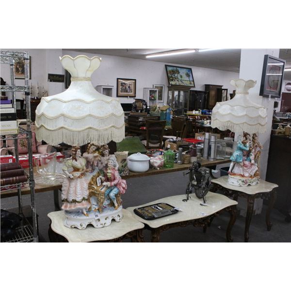 30"  Figural Provincial Lamp w/Boudoir Shade  4'  Tall - 2 Pc. Set