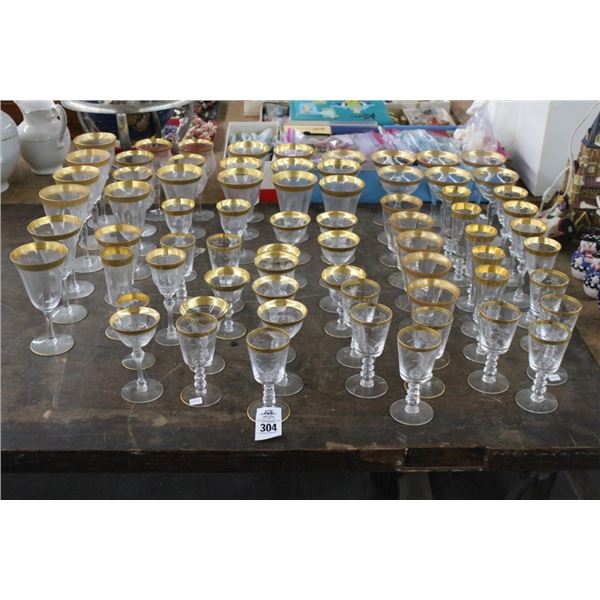 Asst. Etched Gold Trim Glass Stemware Set