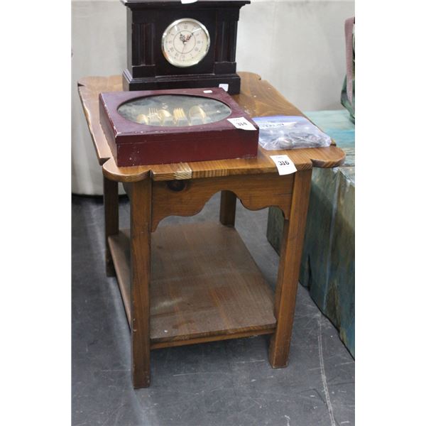 Carved Oak Small Table w/Undershelf
