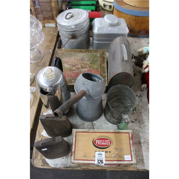 Cow Bells, Vintage Tin, Pitcher, Swifter, Lunch Box, Pails