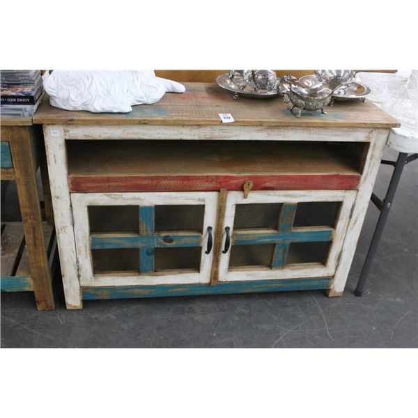 Distressed Glass Door Hall Cabinet w/Multi Color Trim