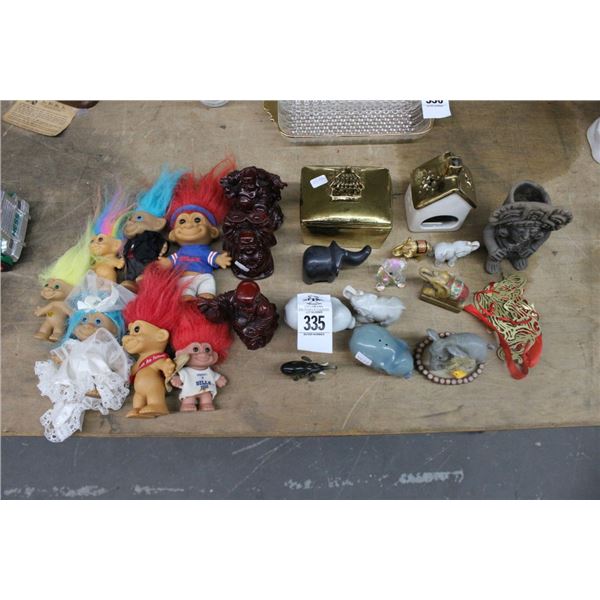 Troll Dolls, Small Carved Buddha, Elephant Figurines, Décor