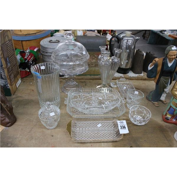Etched/Pressed Glass Dining Accessories Vase, Dishes, Bud Vases, More