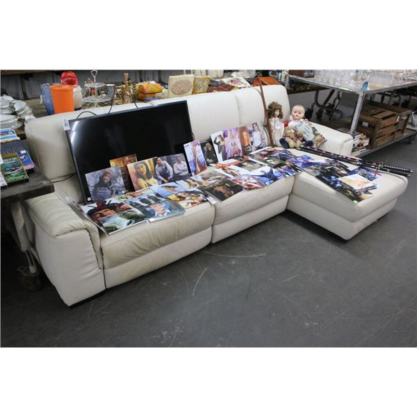 Bone Leather Reclining Sofa w/Lounger
