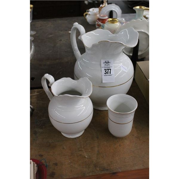Bone w/Gold Trim Pitcher Cup Set