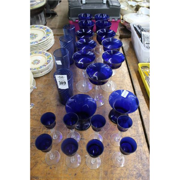 Blue Glass Stemware w/Glasses
