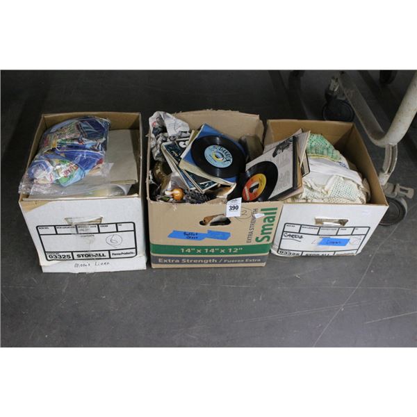 45 Records, Linens, Home Goods, Décor - 3 Boxes