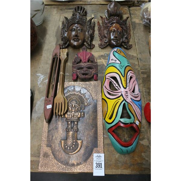 African/Oriental Masks 4, Wooden Utensils, Metal Wall Décor