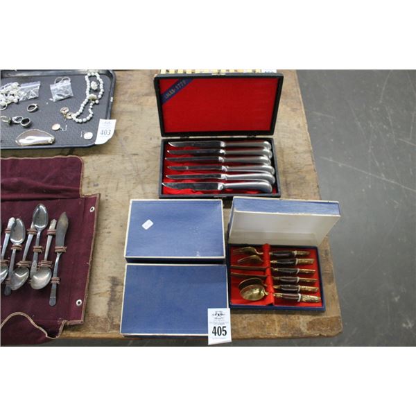 Ornate Gold Plate, SS Utensils in Boxes