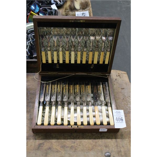 Bone Handle Silverplate Utensils w/Box