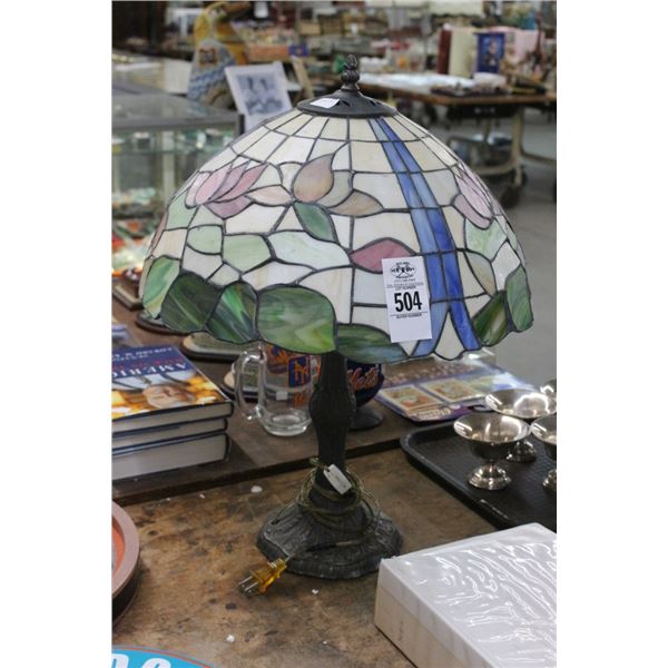 Floral Leaded Glass Lamp w/Bronze Base