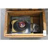 Image 2 : Antique Wooden Rolling Box w/Vinyl Record Albums