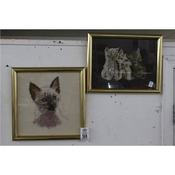 Framed Cat Needlepoint Wall Art - 2