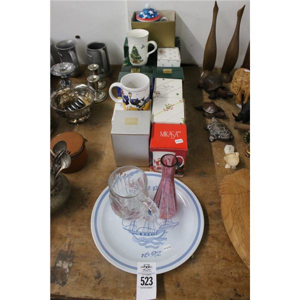 Asst. Souvenir, Mikasa Mugs, Crystal Mug, Bud Vase, Plate