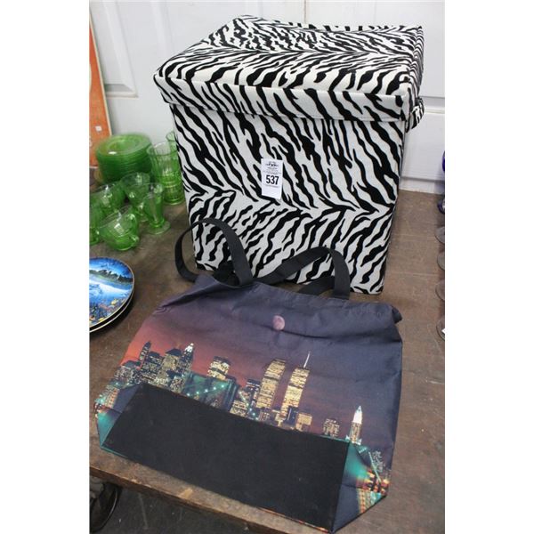 Zebra Padded Stool, NYC Twin Tower Bag