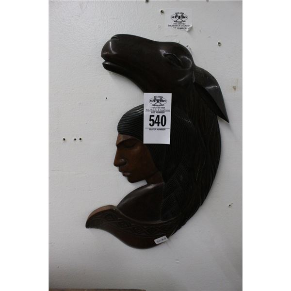 Carved Indian Bust w/Horse