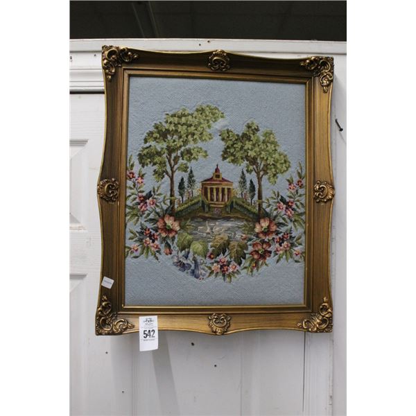 Framed Floral Needlepoint - 20"  X  24"