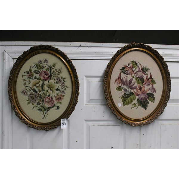 Oval Framed Floral Needlepoints - 2