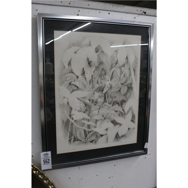 Sketch of Bird In Branches Artist Signed - 18"  X  24"