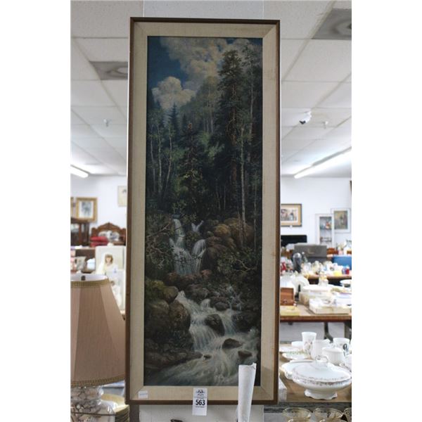 Framed Oil On Board Mountain Stream Scene - 15"  X  36"