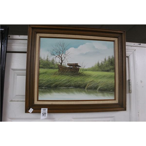 Framed Oil On Canvas River Scene Signed White - 20"  X  24"