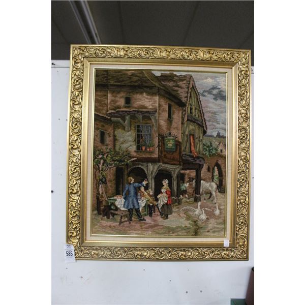 Framed Needlepoint Street Scene - 24"  X  30"