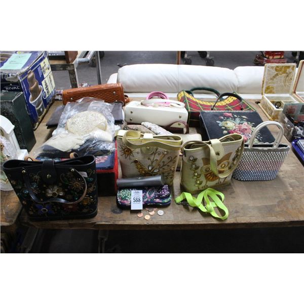 Large Lot Asst. Purses, Clutches, Ladie's Gloves
