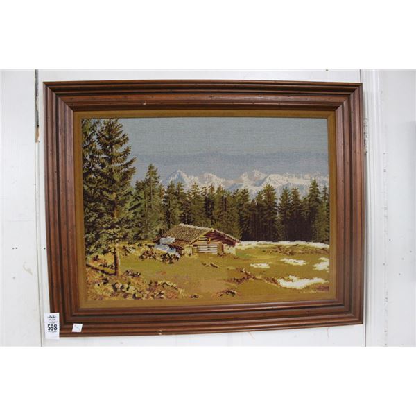 Needlepoint Mountain Cabin Scene - 24"  X  30"