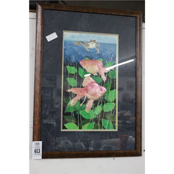 Tropical Fish/Frog Framed Wall Art - 18"  X  30"
