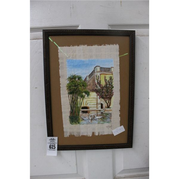 Framed Pond Scene on Parchment Paper - 12"  X  18"