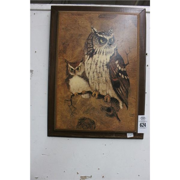 Framed Owl Plaque Wall Art - 12"  X  18"