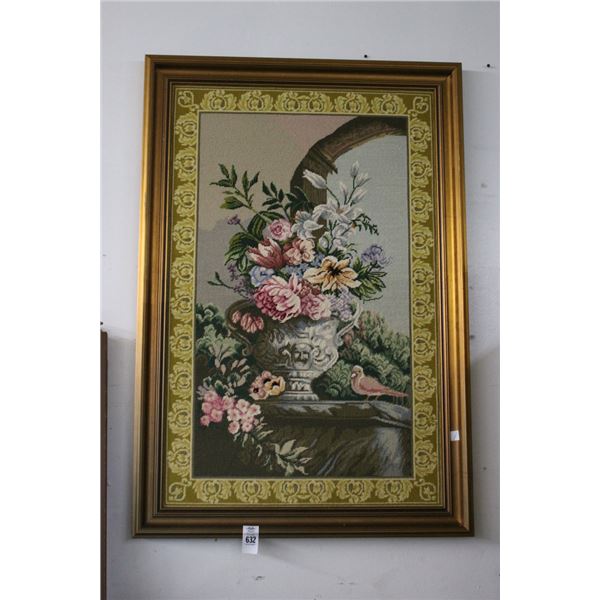 Large Floral Framed Tapestry - 30"  X  40"