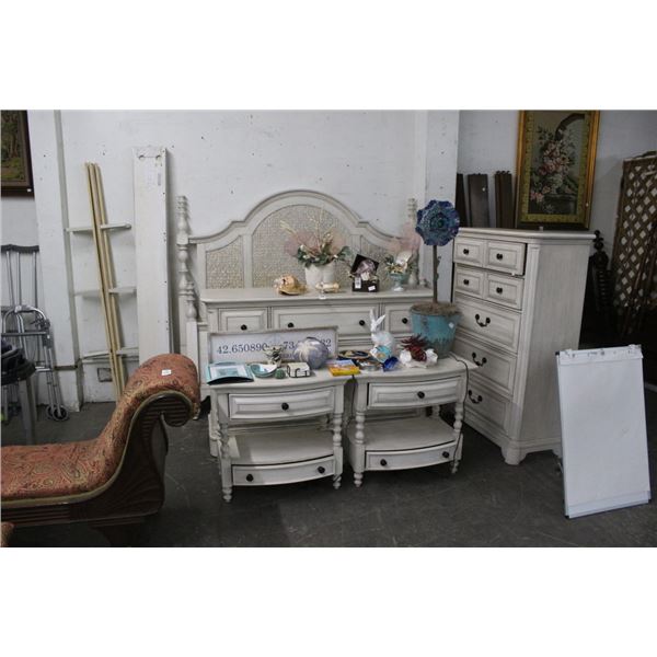 Magnasun Bone King Bed w/Dresser/Highboy/Nightstand Set