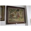 Image 1 : Framed Needlepoint Tapestry Running In The Forest - 36"  X  36"