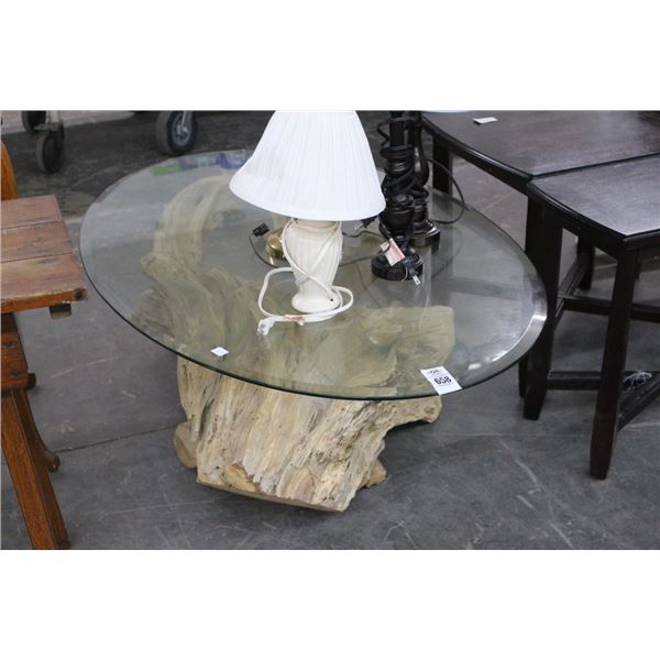 Driftwood Base w/Oval Bevelled Glass Coffee Table
