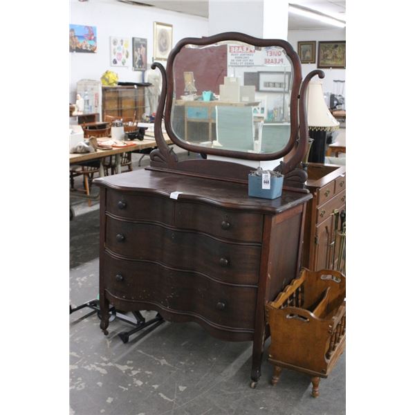 Old Curved Front 2/2 Mahogany Dresser w/Mirror