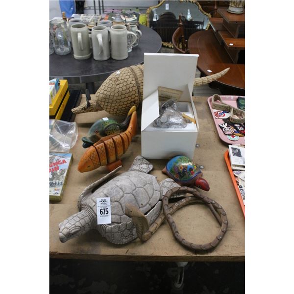 Asst. Carved Fish, Turtles, Snake, Elephant, Armadillo
