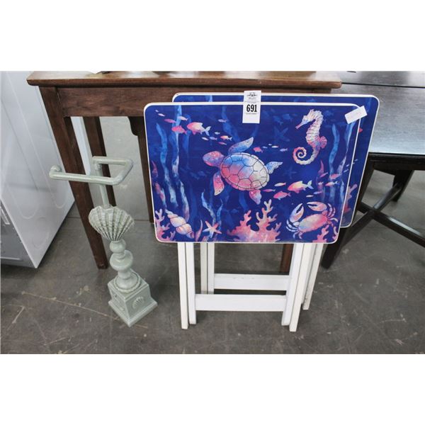 Sea Life Motif, TV Tables Pair, Sea Shell Tissue Hanger
