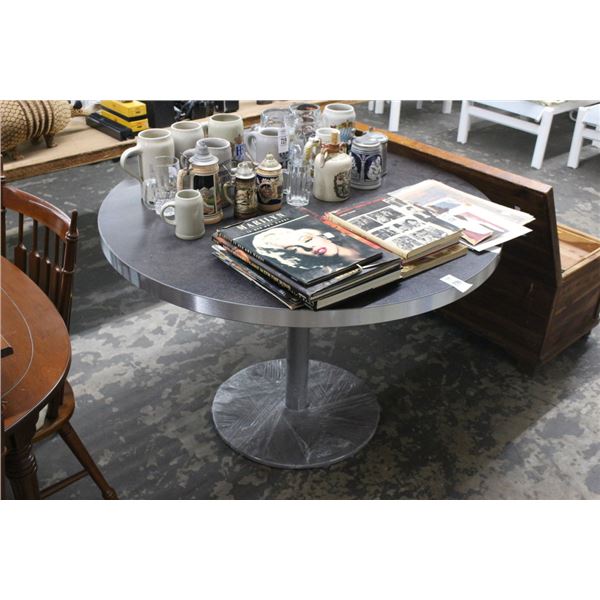 New Round Metal Trim Mocha Top Dining Table