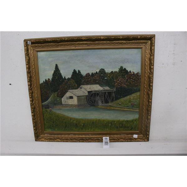 Framed Oil On Board Mill Scene - 20"  X  24"