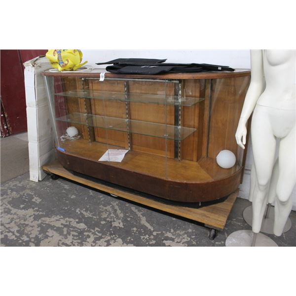 Vintage Bow Front Full Vision Showcase w/Rolling Stand