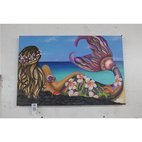 Framed Oil On Canvas Mermaid Artist Signed - 20"  X  30"