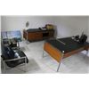 Image 1 : Retro Desk/Credenza, Leather Side Chair, Hat/Coat Rack In Office - Phone Not Included