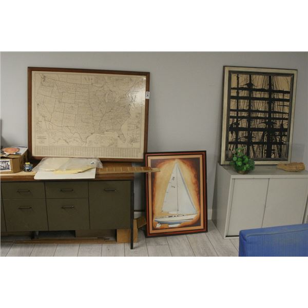 Framed Map, Sailboat Wall Art - 3
