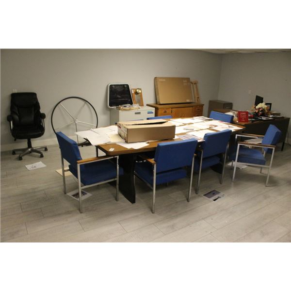 Conference Table, Desk System, Lateral File Cabinet, Furnishings in Office
