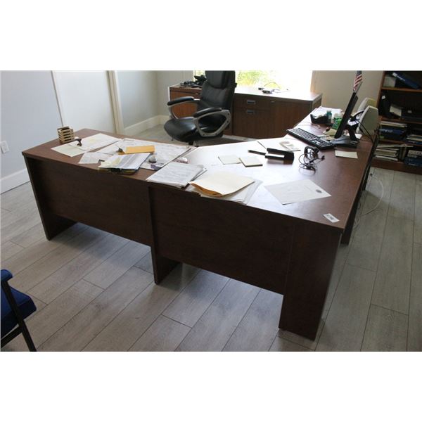 Oak Style Desk System, Credenza, Bookcase, Chairs in Office